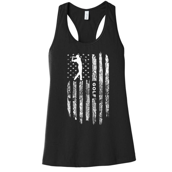 American Flag Golf Clothing Golfer Vintage Golf Women's Racerback Tank