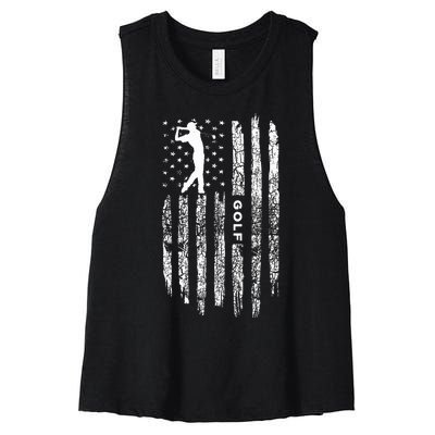 American Flag Golf Clothing Golfer Vintage Golf Women's Racerback Cropped Tank