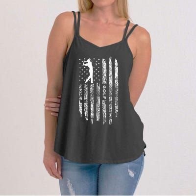 American Flag Golf Clothing Golfer Vintage Golf Women's Strappy Tank