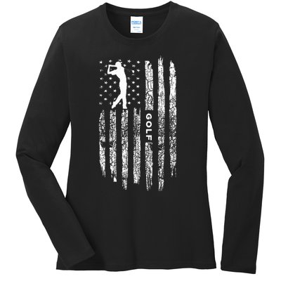 American Flag Golf Clothing Golfer Vintage Golf Ladies Long Sleeve Shirt