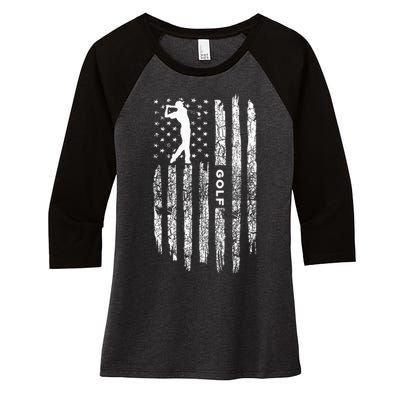 American Flag Golf Clothing Golfer Vintage Golf Women's Tri-Blend 3/4-Sleeve Raglan Shirt