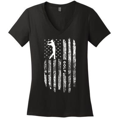 American Flag Golf Clothing Golfer Vintage Golf Women's V-Neck T-Shirt