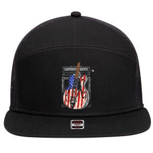 American Flag Guitar 4th Of July Guitarist Usa Country Music 7 Panel Mesh Trucker Snapback Hat