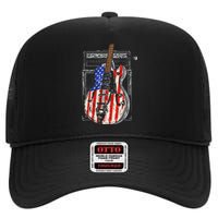 American Flag Guitar 4th Of July Guitarist Usa Country Music High Crown Mesh Back Trucker Hat