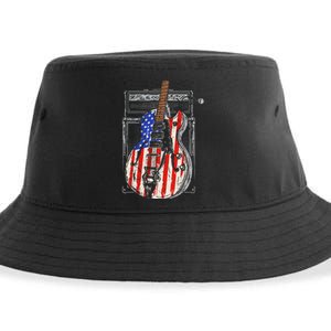 American Flag Guitar 4th Of July Guitarist Usa Country Music Sustainable Bucket Hat