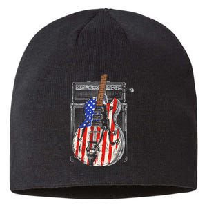 American Flag Guitar 4th Of July Guitarist Usa Country Music Sustainable Beanie