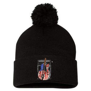 American Flag Guitar 4th Of July Guitarist Usa Country Music Pom Pom 12in Knit Beanie