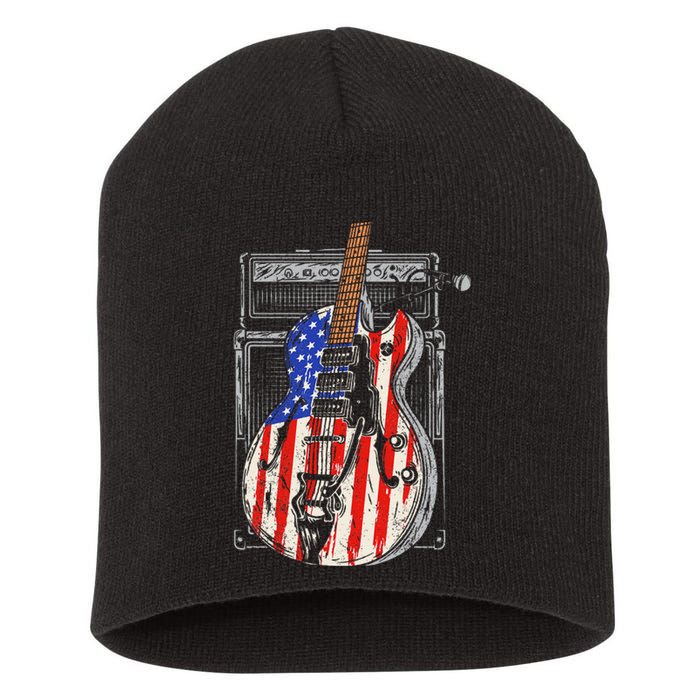 American Flag Guitar 4th Of July Guitarist Usa Country Music Short Acrylic Beanie