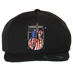 American Flag Guitar 4th Of July Guitarist Usa Country Music Wool Snapback Cap