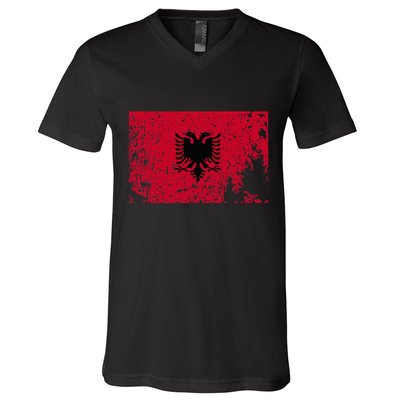 Albania Flag Grunge Albanian Flag Patriotic V-Neck T-Shirt
