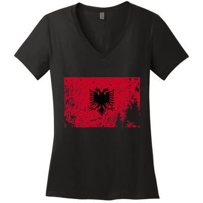 Albania Flag Grunge Albanian Flag Patriotic Women's V-Neck T-Shirt