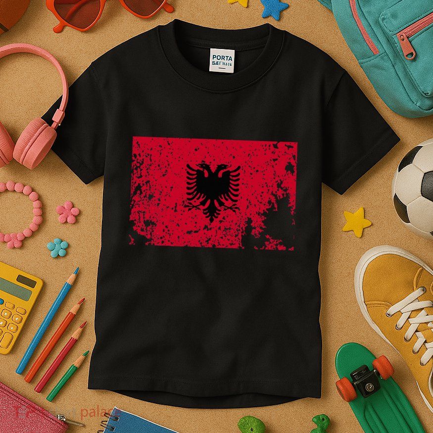 Albania Flag Grunge Albanian Flag Patriotic Kids T-Shirt