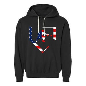 American Flag Graphic Baseball Catcher Gear Baseballin Garment-Dyed Fleece Hoodie