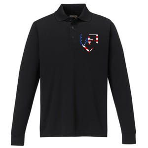 American Flag Graphic Baseball Catcher Gear Baseballin Performance Long Sleeve Polo