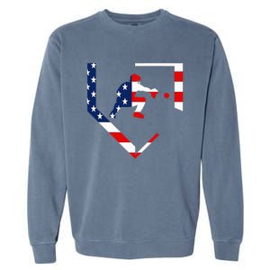 American Flag Graphic Baseball Catcher Gear Baseballin Garment-Dyed Sweatshirt