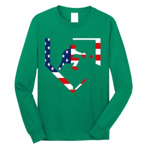 American Flag Graphic Baseball Catcher Gear Baseballin Long Sleeve Shirt