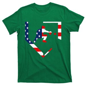 American Flag Graphic Baseball Catcher Gear Baseballin T-Shirt