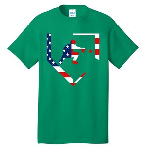 American Flag Graphic Baseball Catcher Gear Baseballin Tall T-Shirt