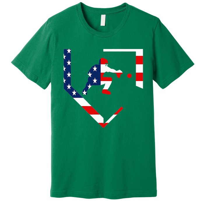 American Flag Graphic Baseball Catcher Gear Baseballin Premium T-Shirt