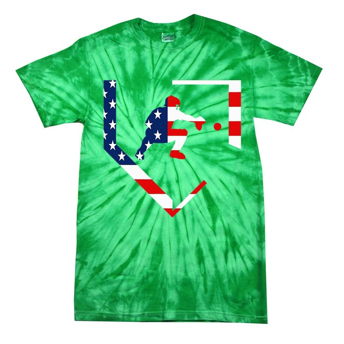 American Flag Graphic Baseball Catcher Gear Baseballin Tie-Dye T-Shirt