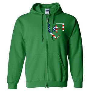 American Flag Graphic Baseball Catcher Gear Baseballin Full Zip Hoodie