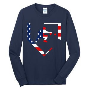 American Flag Graphic Baseball Catcher Gear Baseballin Tall Long Sleeve T-Shirt