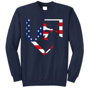 American Flag Graphic Baseball Catcher Gear Baseballin Tall Sweatshirt