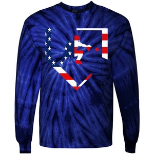 American Flag Graphic Baseball Catcher Gear Baseballin Tie-Dye Long Sleeve Shirt