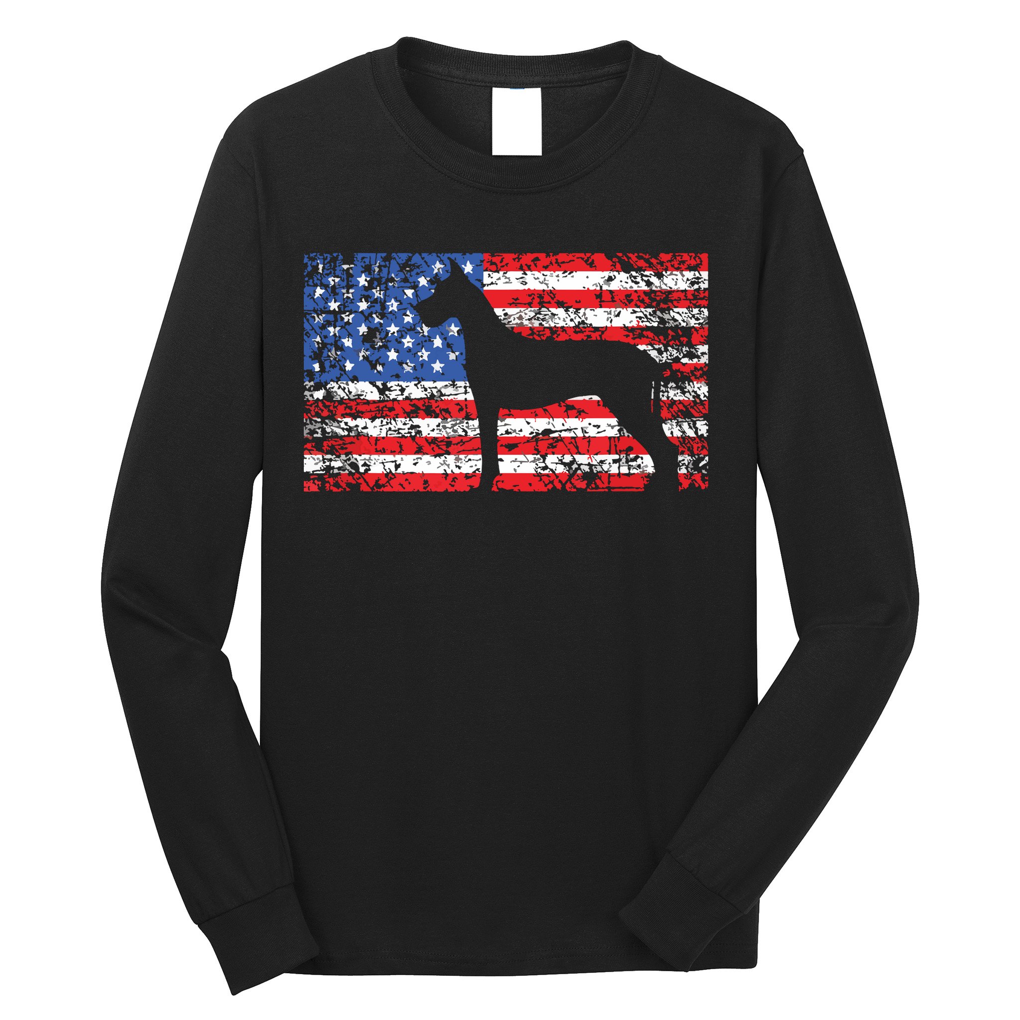 American Flag Great Dane Dog 4th Of July USA Gift Long Sleeve Shirt
