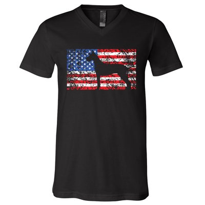 American Flag Great Dane Dog 4th Of July USA Gift V-Neck T-Shirt