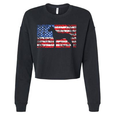 American Flag Great Dane Dog 4th Of July USA Gift Cropped Pullover Crew