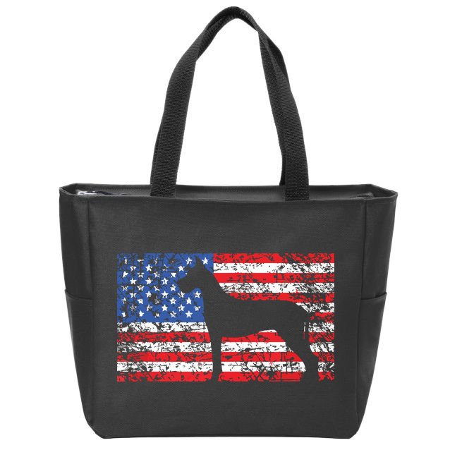 American Flag Great Dane Dog 4th Of July USA Gift Zip Tote Bag