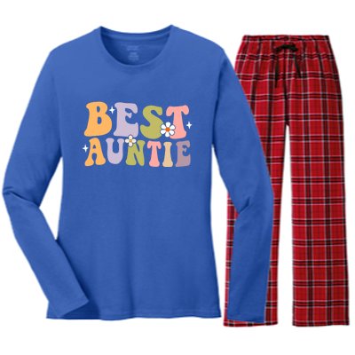 Auntie Funny Gift Best Auntie Ever Auntie Groovy Aunt Gift Women's Long Sleeve Flannel Pajama Set 