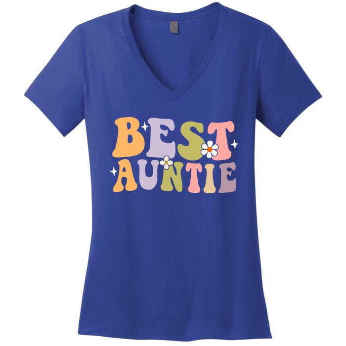 Auntie Funny Gift Best Auntie Ever Auntie Groovy Aunt Gift Women's V-Neck T-Shirt