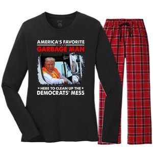 Americas Favorite Garbage Man Here To Clean Up The Democrats Mess Trump 2024 Women's Long Sleeve Flannel Pajama Set 