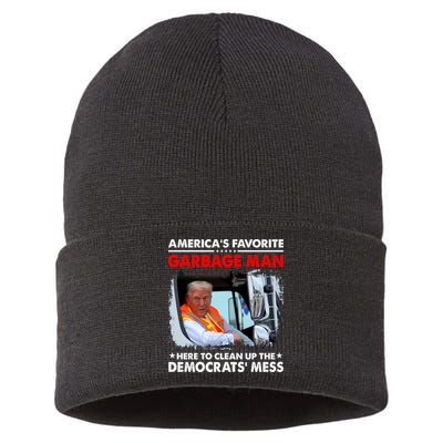 Americas Favorite Garbage Man Here To Clean Up The Democrats Mess Trump 2024 Sustainable Knit Beanie