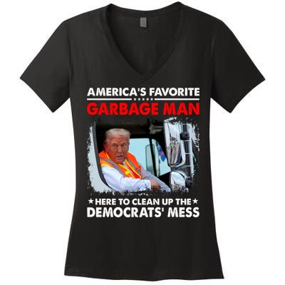 Americas Favorite Garbage Man Here To Clean Up The Democrats Mess Trump 2024 Women's V-Neck T-Shirt