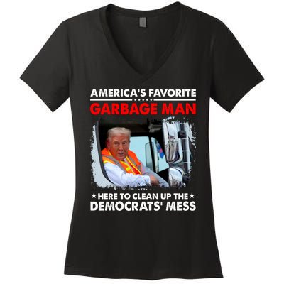 Americas Favorite Garbage Man Here To Clean Up The Democrats Mess Trump 2024 Women's V-Neck T-Shirt