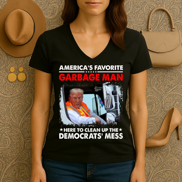 Americas Favorite Garbage Man Here To Clean Up The Democrats Mess Trump 2024 Women's V-Neck T-Shirt
