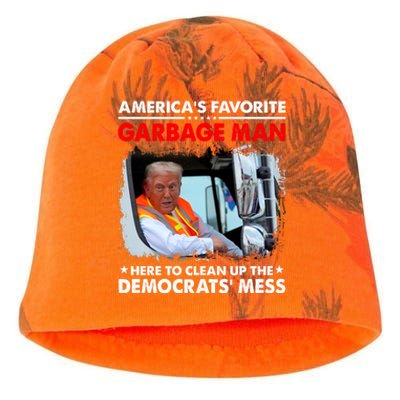 Americas Favorite Garbage Man Here To Clean Up The Democrats Mess Trump 2024 Kati - Camo Knit Beanie