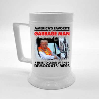 Americas Favorite Garbage Man Here To Clean Up The Democrats Mess Trump 2024 Beer Stein