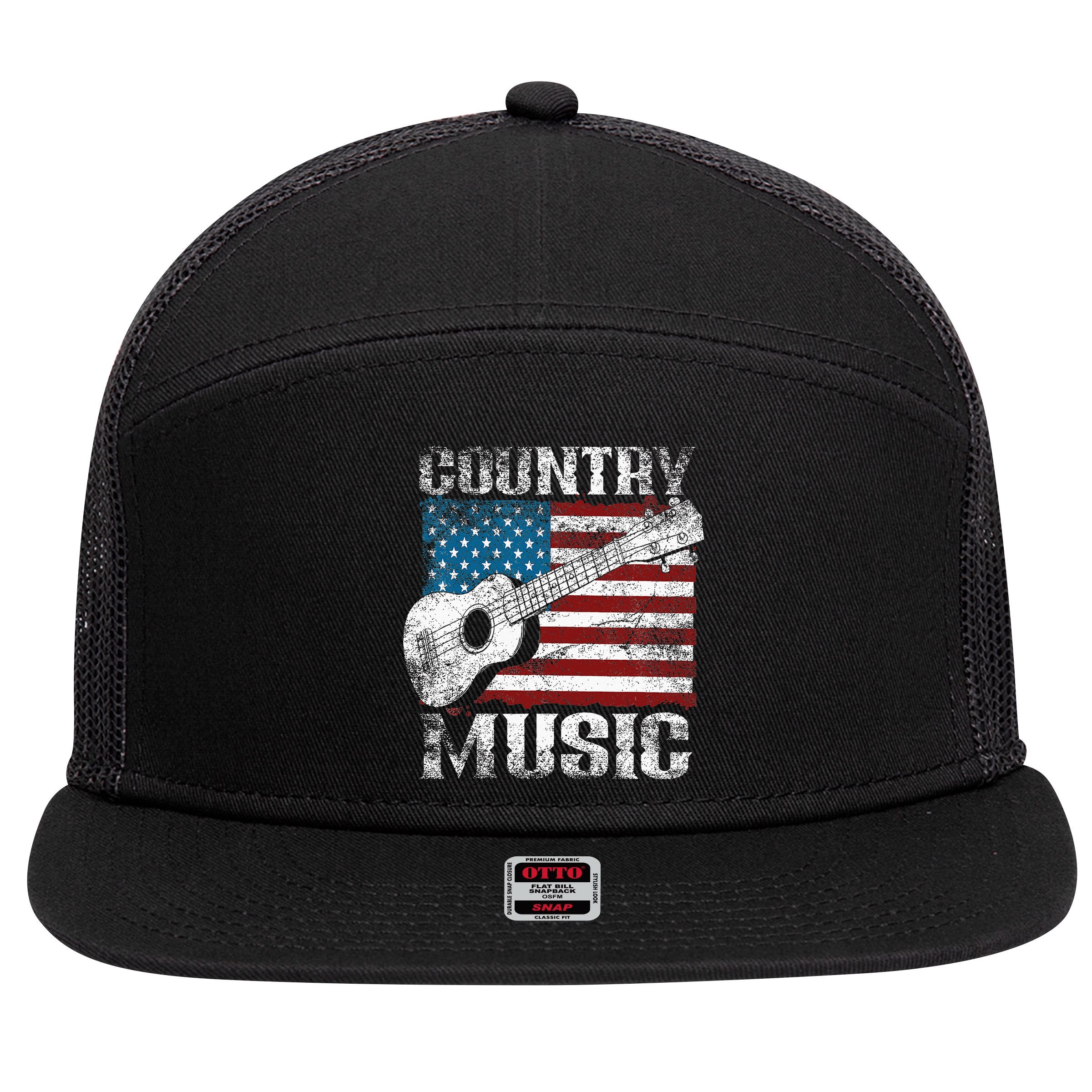 American Flag Guitar Player Funny Country Music Lover 7 Panel Mesh Trucker Snapback Hat