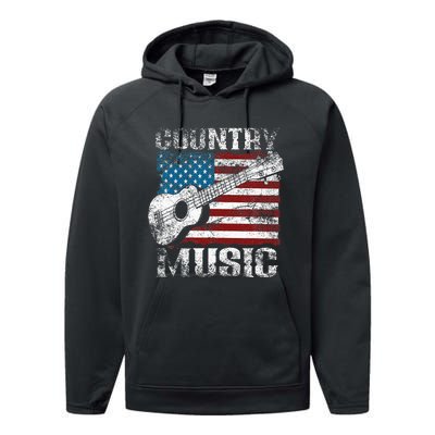 American Flag Guitar Player Funny Country Music Lover Performance Fleece Hoodie