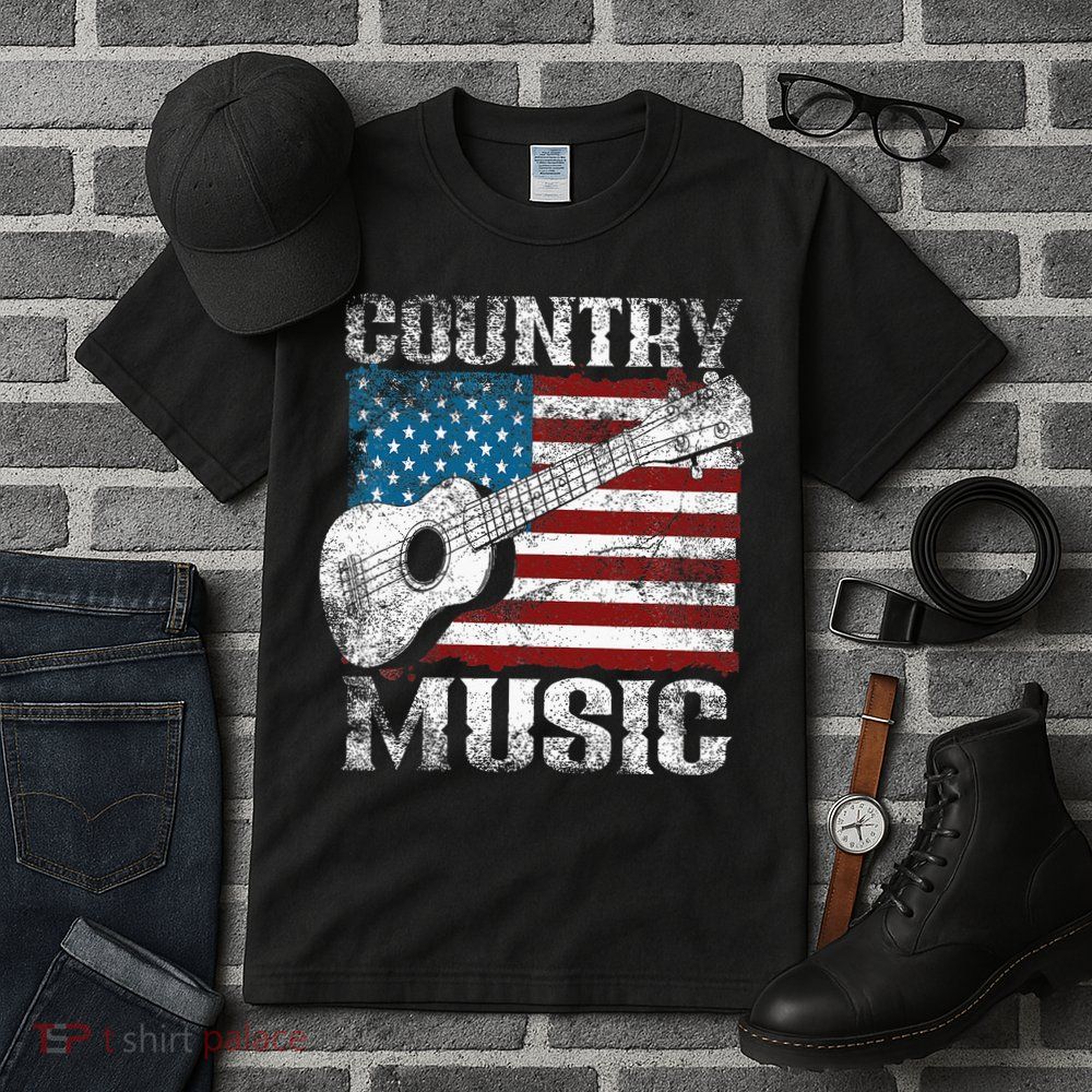 American Flag Guitar Player Funny Country Music Lover Tall T-Shirt