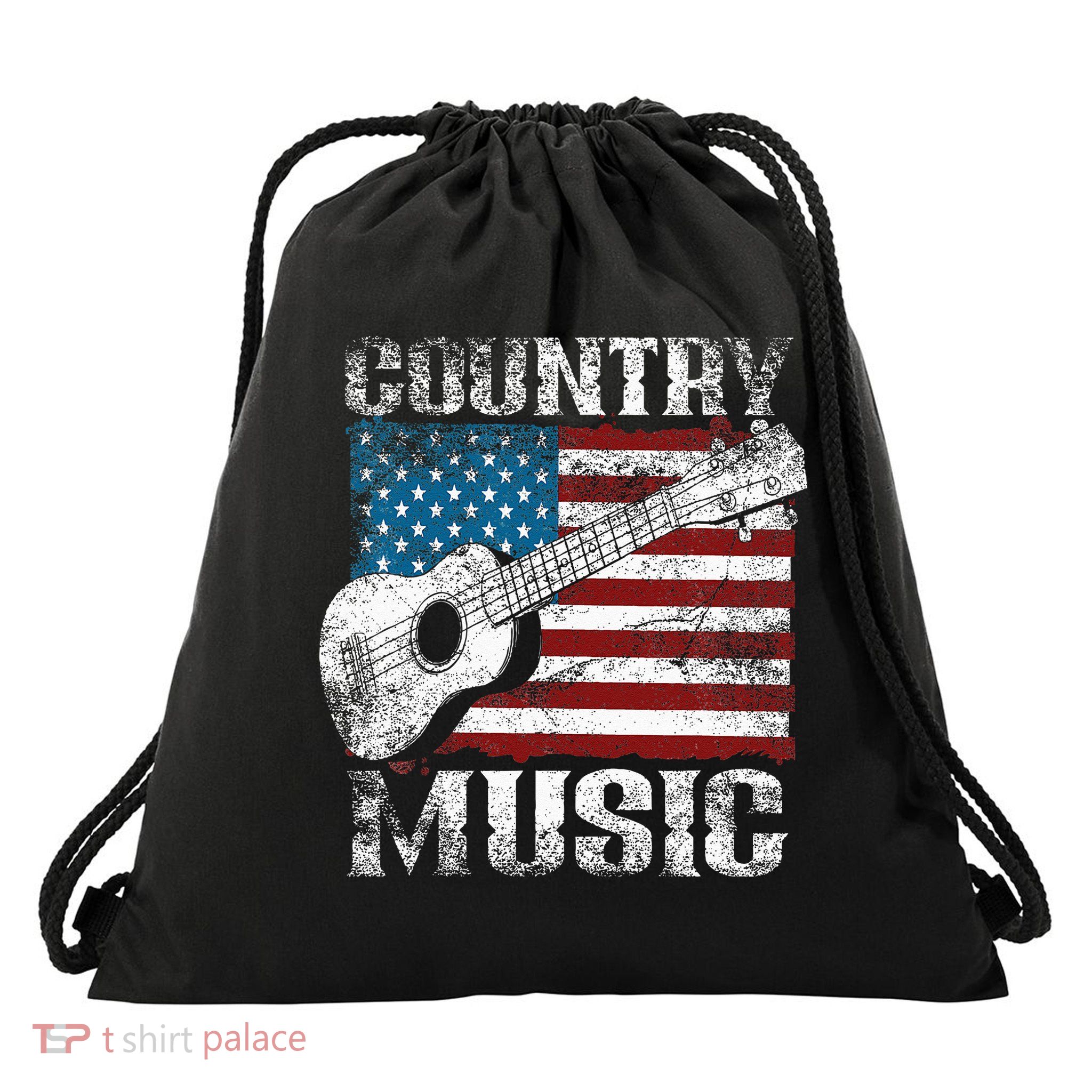American Flag Guitar Player Funny Country Music Lover Drawstring Bag