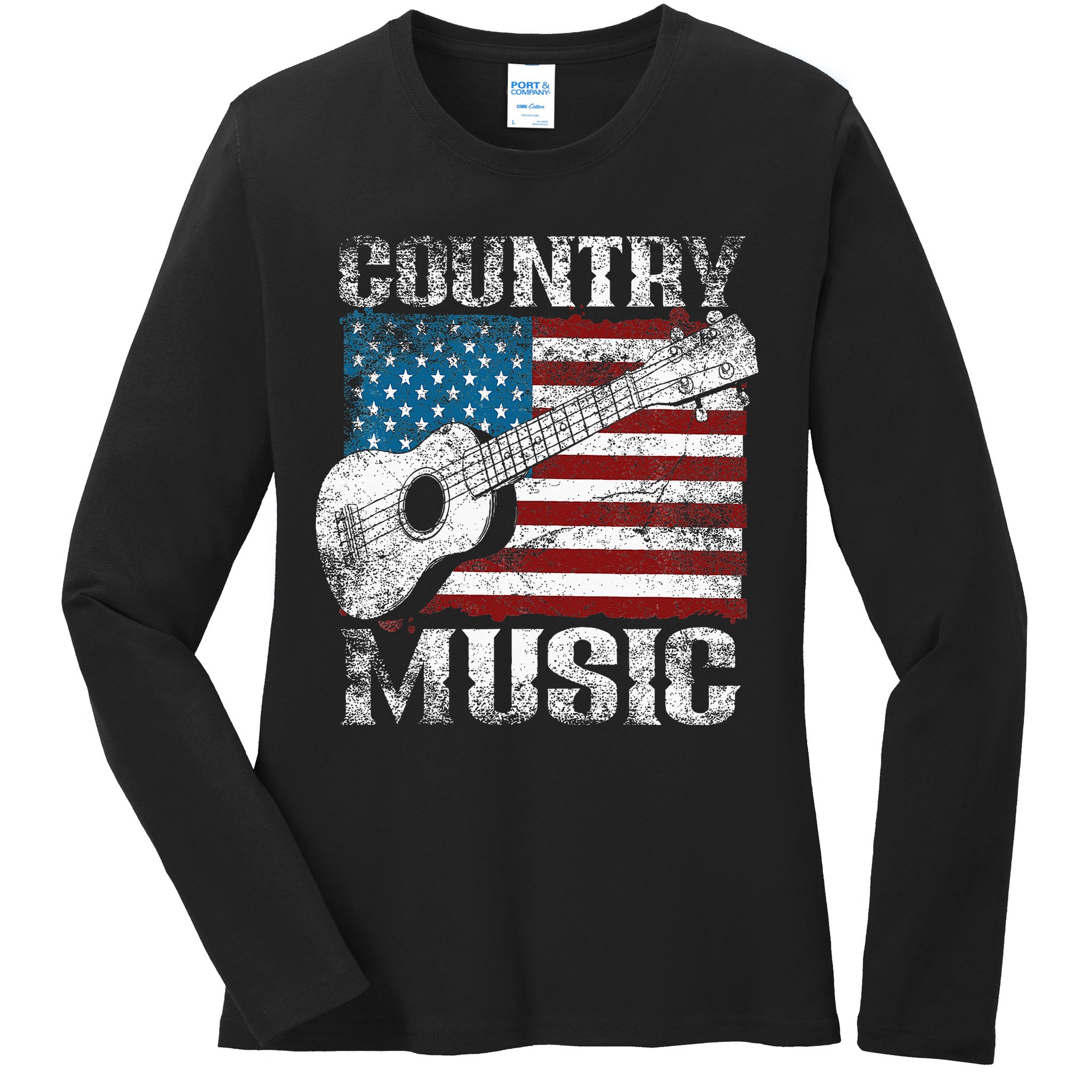 American Flag Guitar Player Funny Country Music Lover Ladies Long Sleeve Shirt