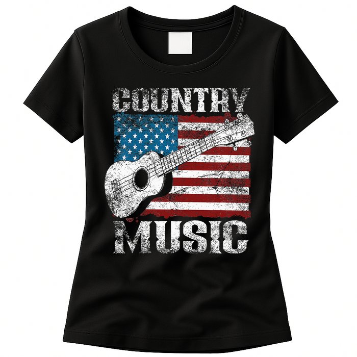 American Flag Guitar Player Funny Country Music Lover Womens T-Shirt