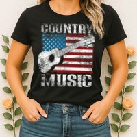 American Flag Guitar Player Funny Country Music Lover Womens T-Shirt