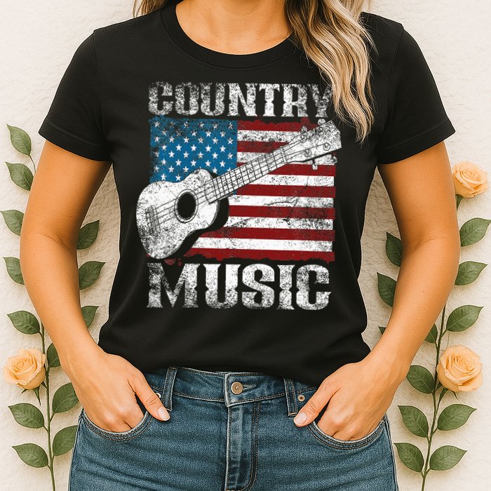 American Flag Guitar Player Funny Country Music Lover Womens T-Shirt