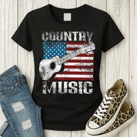 American Flag Guitar Player Funny Country Music Lover Womens T-Shirt
